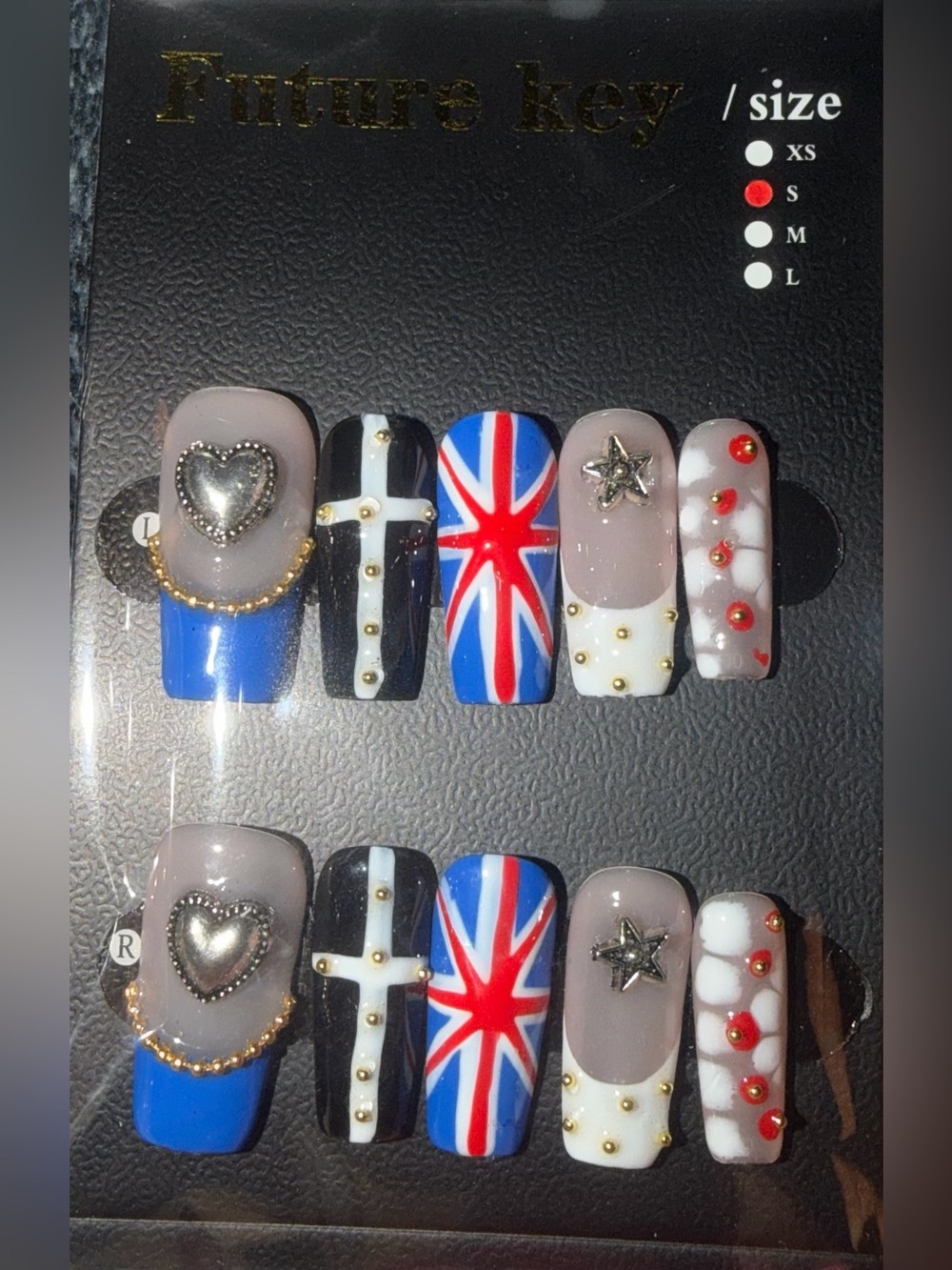 Future Key Women's Union Jack & Accent Press-On Nail Set - Blue, Red, White